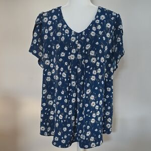 Elegant Daisy Print Teal Blouse